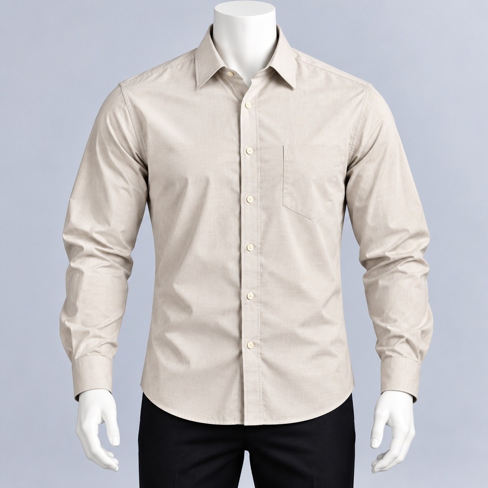 Geoffrey Beene Dress Shirt Mens XL Tan Easy Care Cotton Long Sleeve Button Down